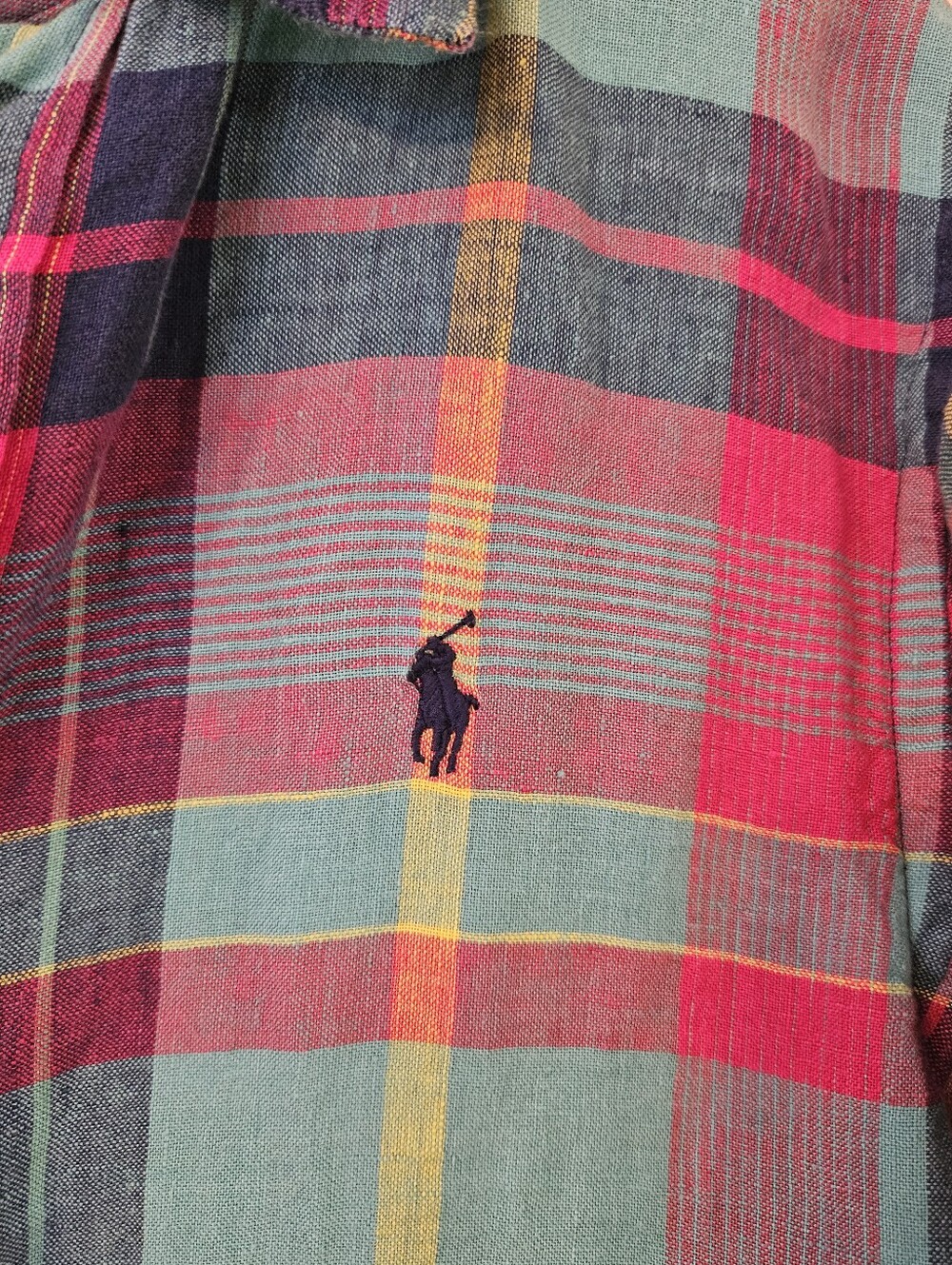 Women's POLO Ralph Lauren Linen Plaid Button Down Medium - Picture 3 of 6